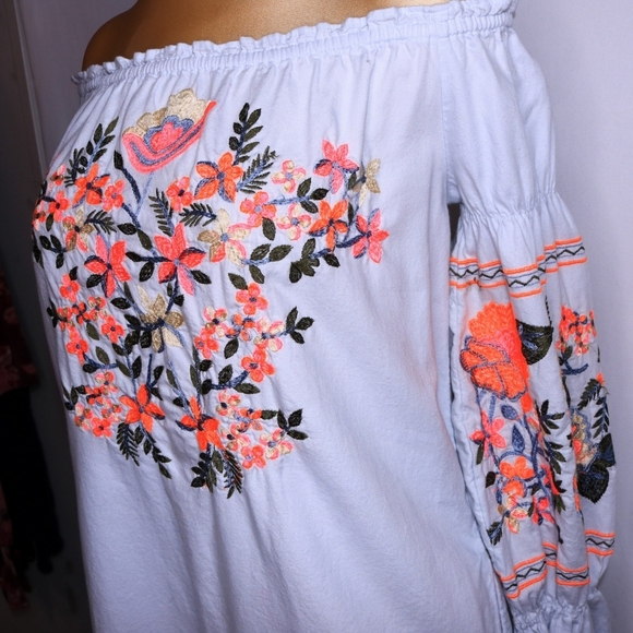 Free People Fleur De Jour Embroidered off-the-shoulder neckline Mini Dress XS - Picture 4 of 11
